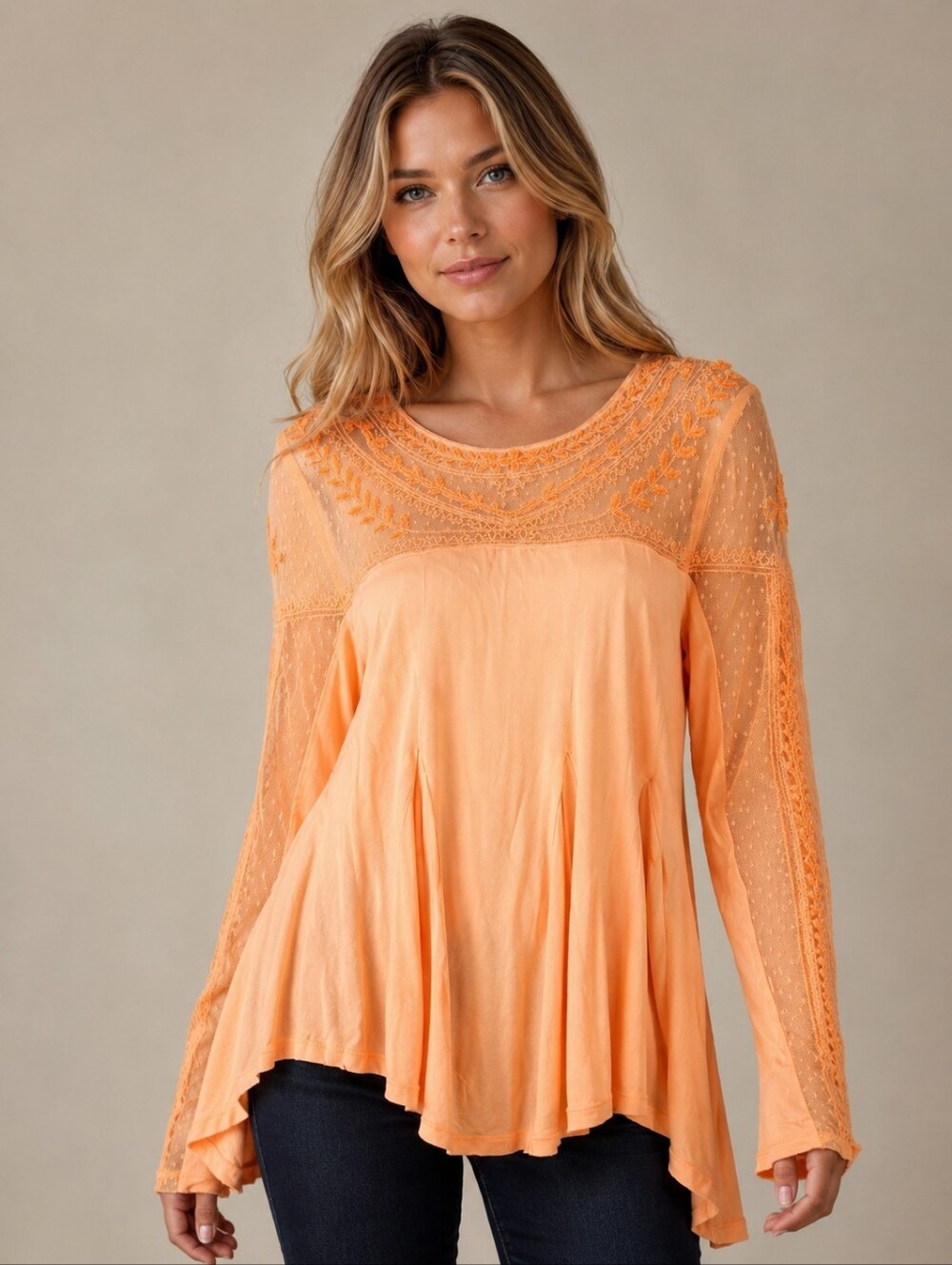 ❤️ FREE PEOPLE JOJO EMBROIDERED LACE MIXED MEDIA BOHO TOP, SMALL